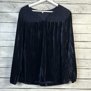 Reba Velvet Blue Long Sleeve Blouse M